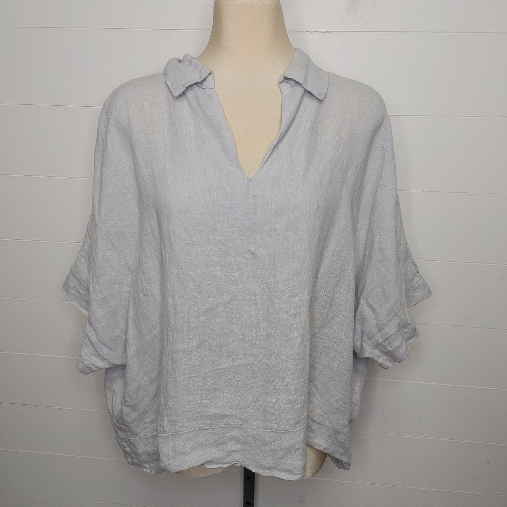 M Made in Italy grey 100% linen oversized top size M